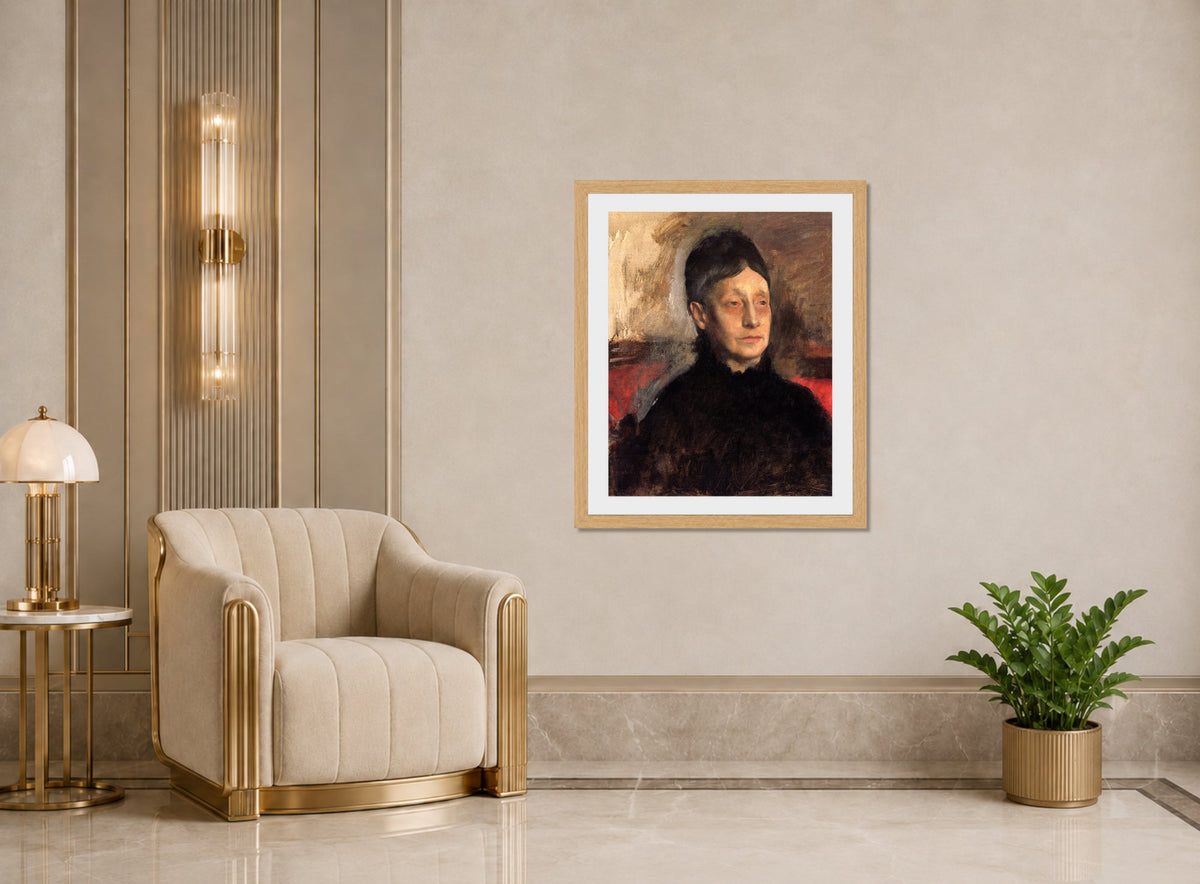 Edgar Degas Print, Stefanina Primicile Carafa, Marchioness of Cicerale and Duchess of Montejasi (c displayed in an Art Deco interior