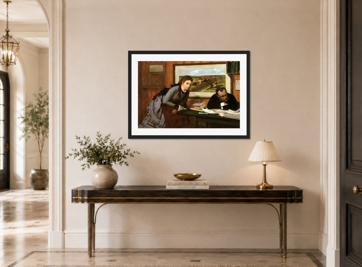 Edgar Degas Print, Sulking (ca displayed above a console table