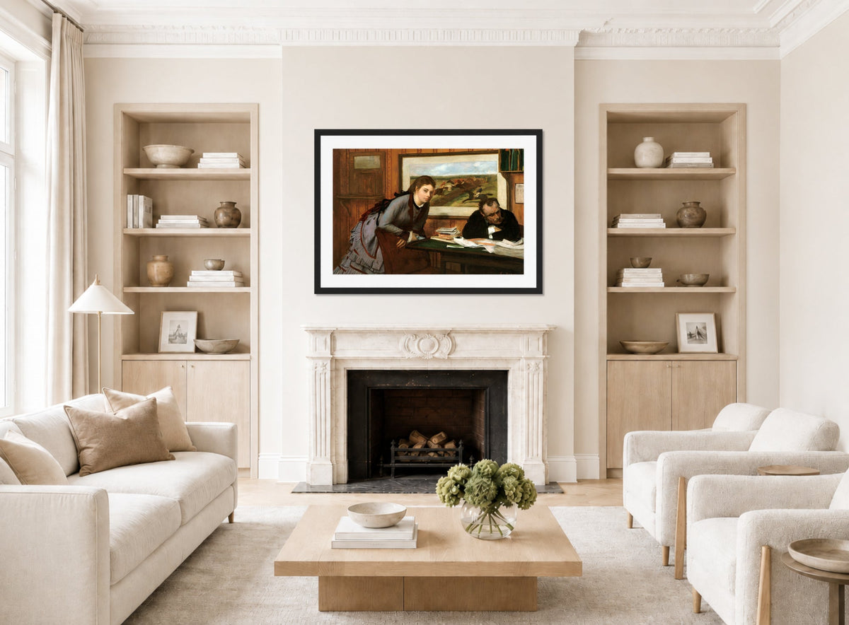 Edgar Degas Print, Sulking (ca displayed in a Scandinavian living room