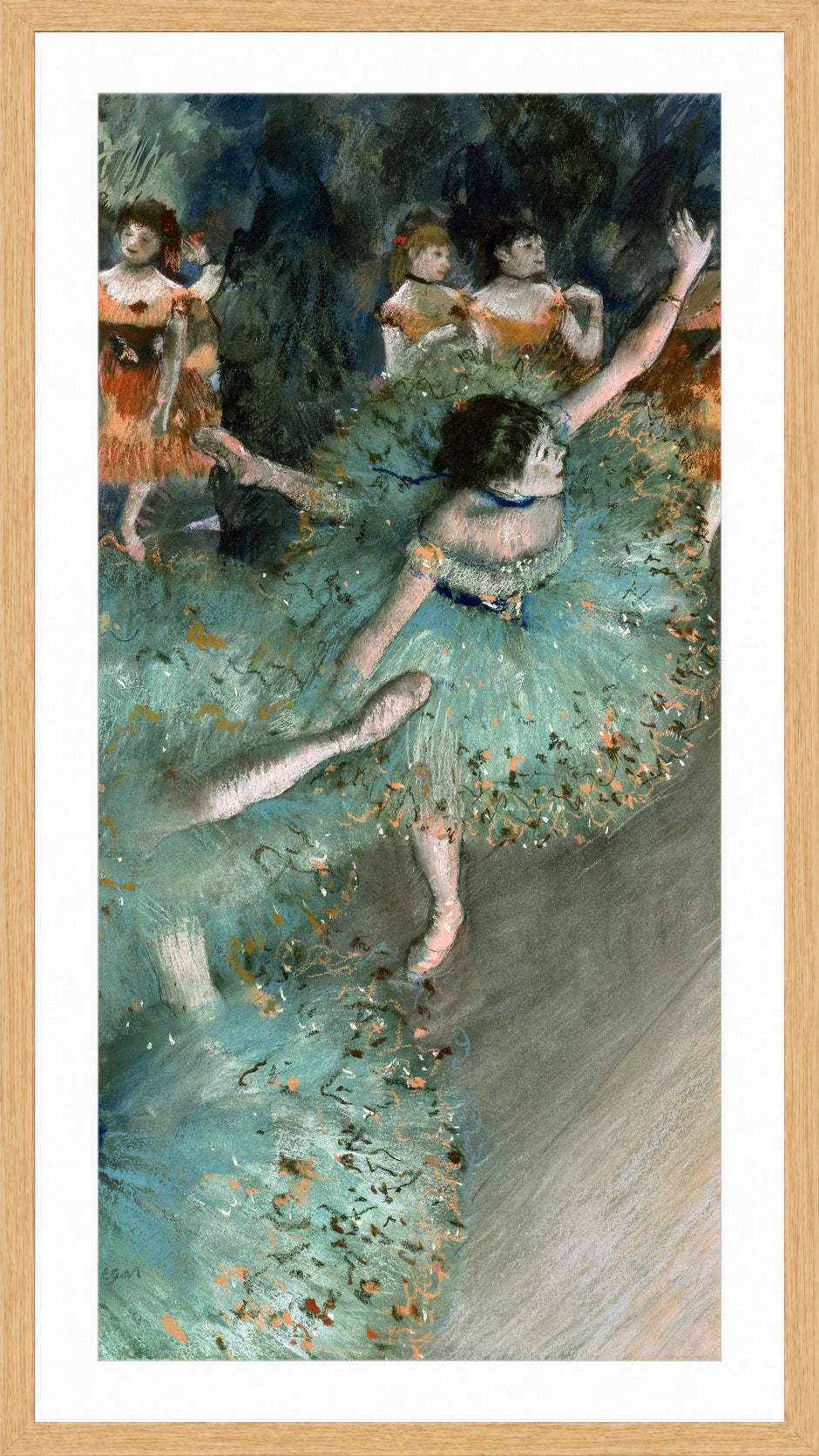 Edgar Degas Print, Swaying Dancer (Dancer in Green) (from 1877 until 1879) in a light oak frame
