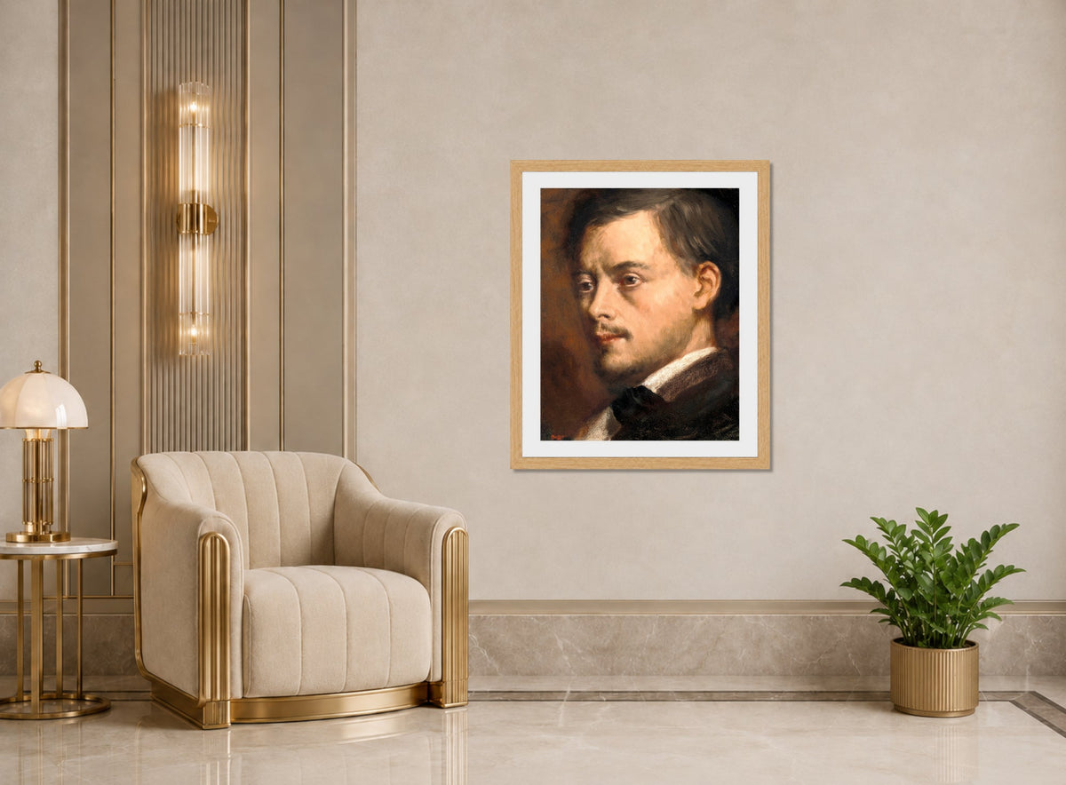 Edgar Degas Print, Tête d’homme (ca 1864) displayed in an Art Deco interior