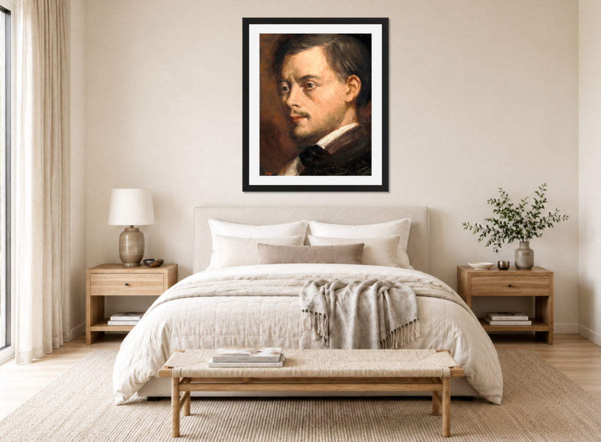 Edgar Degas Print, Tête d’homme (ca 1864) displayed above a bed