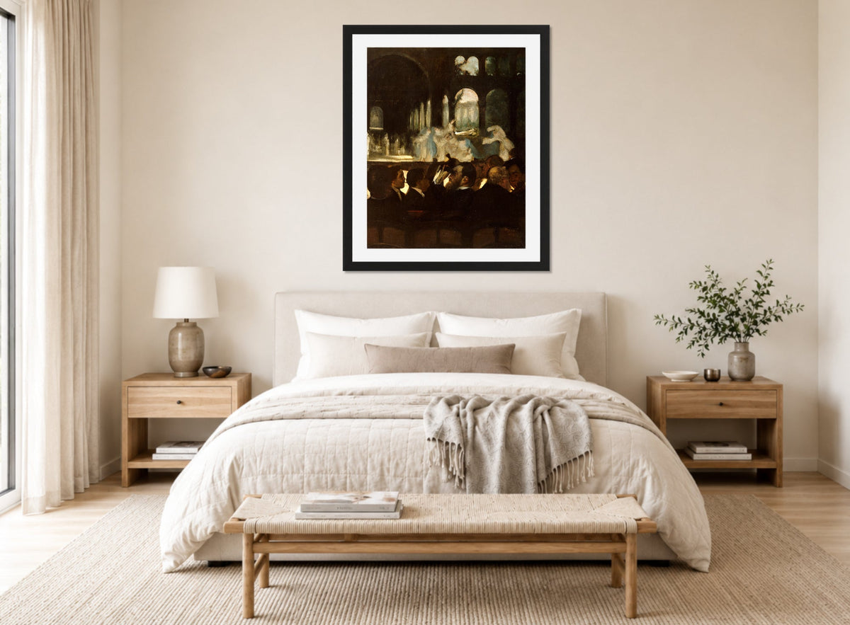 Edgar Degas Print, The Ballet from ‘Robert le Diable’ (1871) displayed above a bed