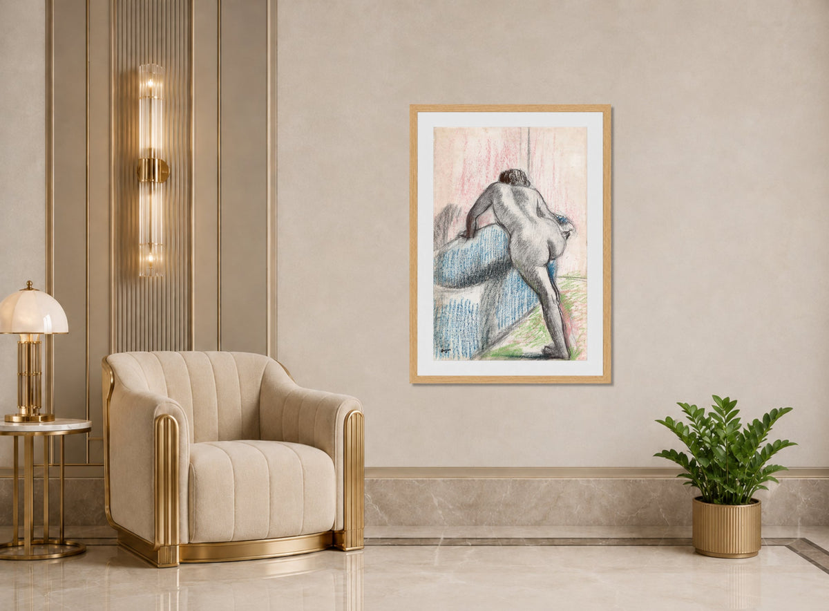 Edgar Degas Print, The Bath (1892–1895) displayed in an Art Deco interior