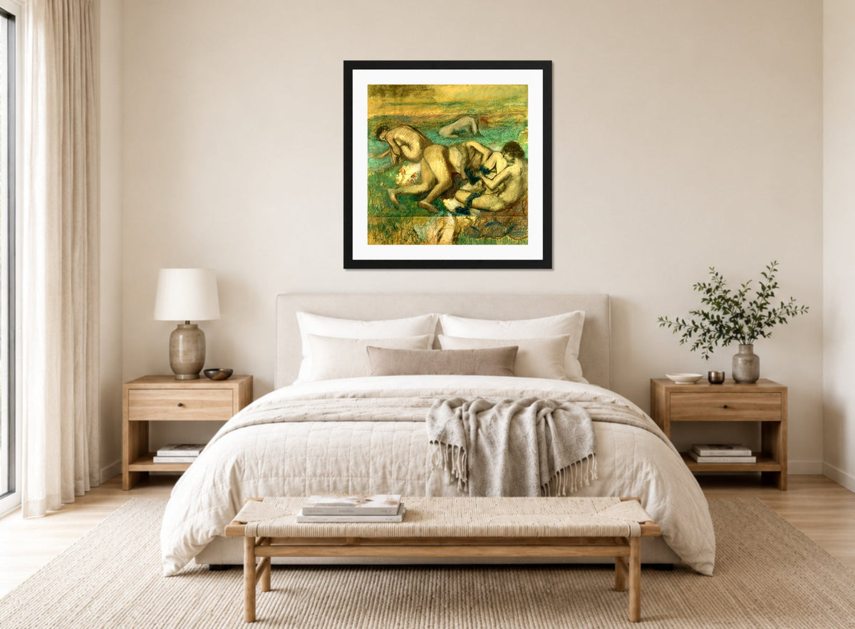 Edgar Degas Print, The Bathers (1885-95) displayed above a bed