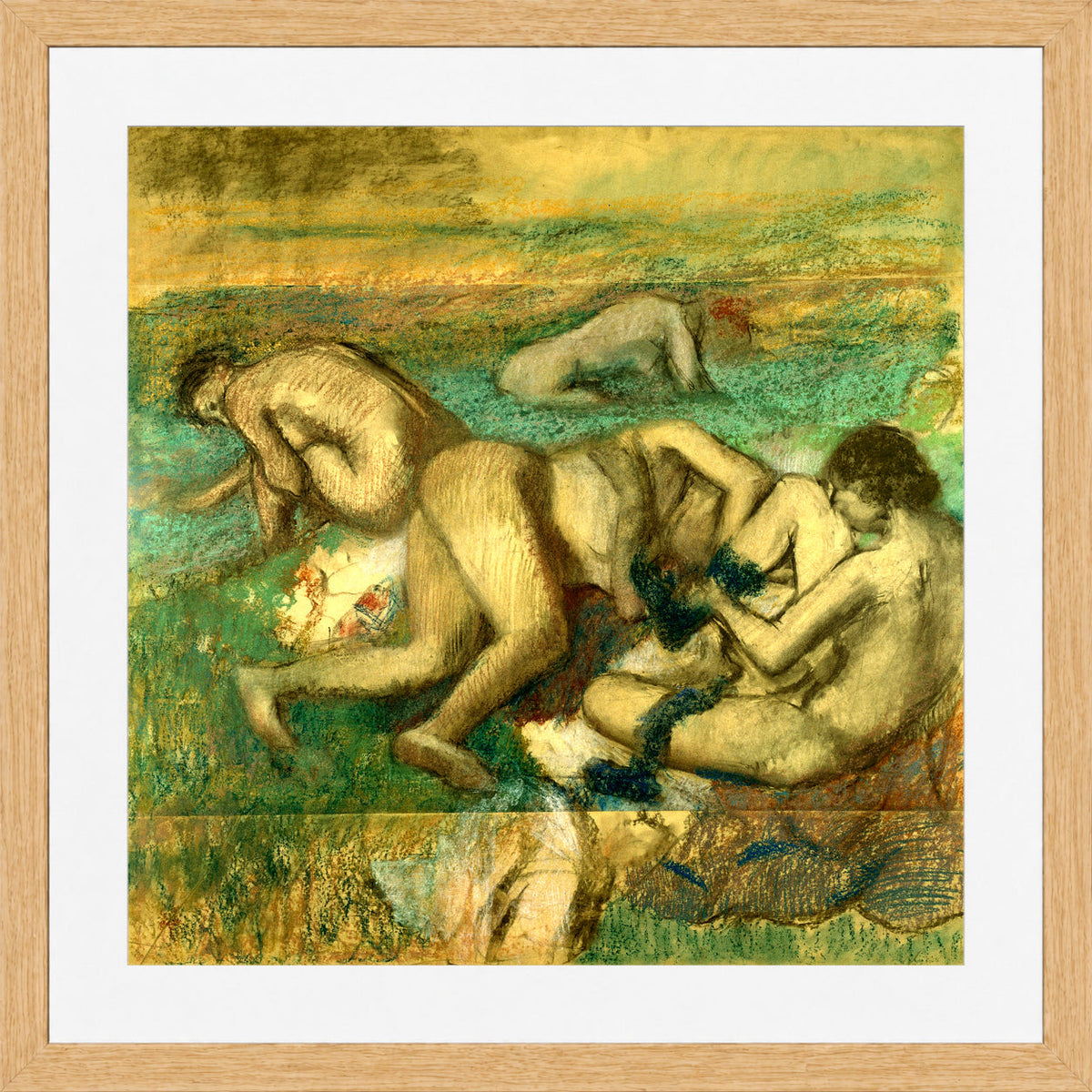 Edgar Degas Print, The Bathers (1885-95) in a light oak frame