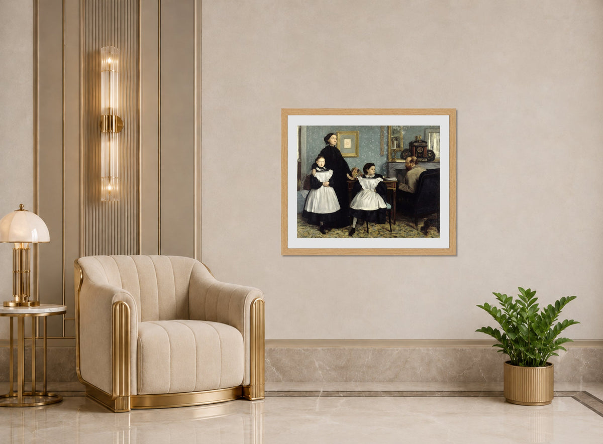 Edgar Degas Print, The Bellelli Family (1858 - 1869) displayed in an Art Deco interior