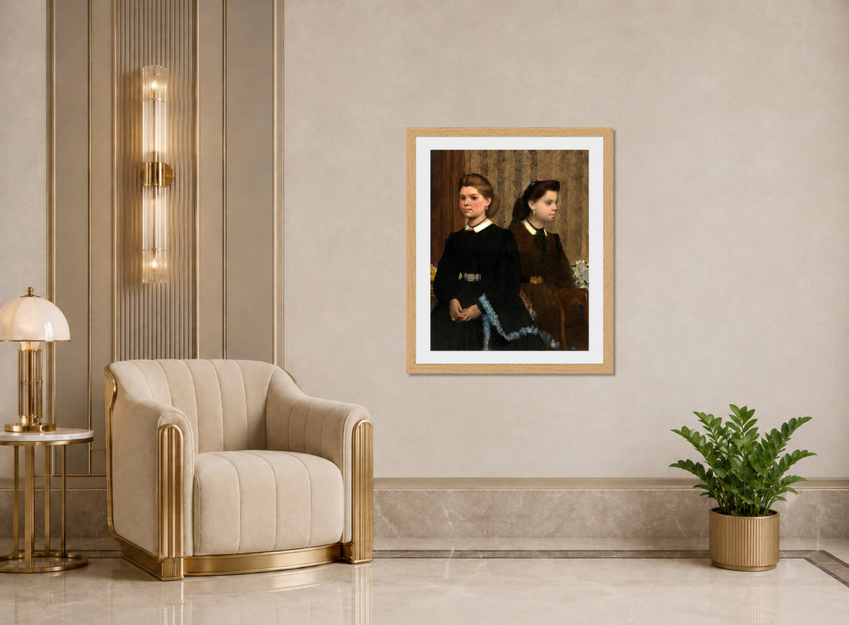 Edgar Degas Print, The Bellelli Sisters (Giovanna and Giuliana Bellelli) (1865-1866) displayed in an Art Deco interior