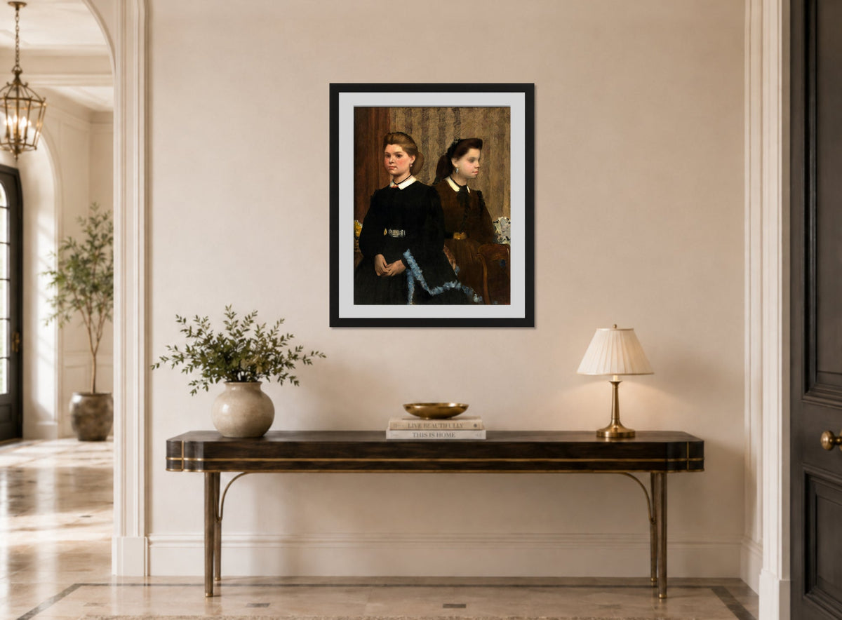 Edgar Degas Print, The Bellelli Sisters (Giovanna and Giuliana Bellelli) (1865-1866) displayed above a console table