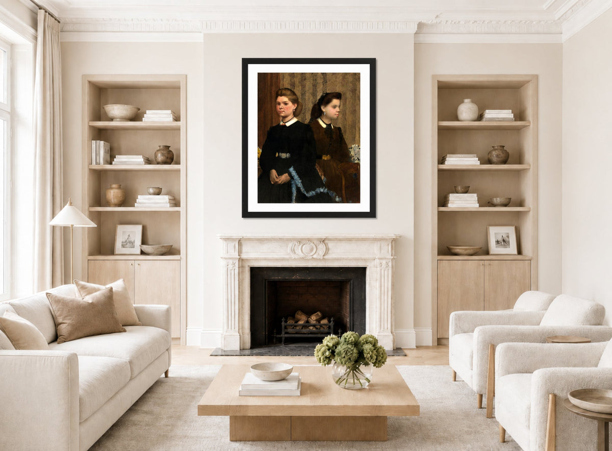 Edgar Degas Print, The Bellelli Sisters (Giovanna and Giuliana Bellelli) (1865-1866) displayed in a Scandinavian living room