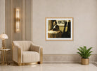 Edgar Degas Print, The Cellist Pilet (between 1868 and 1869) displayed in an Art Deco interior