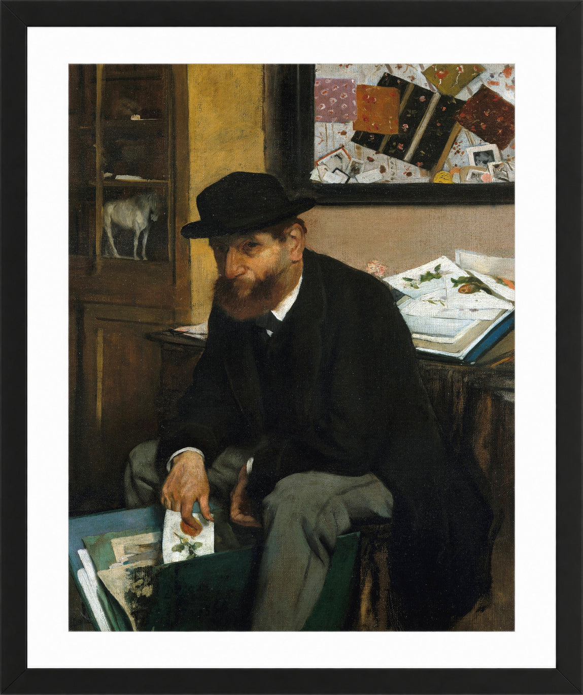 Edgar Degas Print, The Collector of Prints (1866) in a black frame