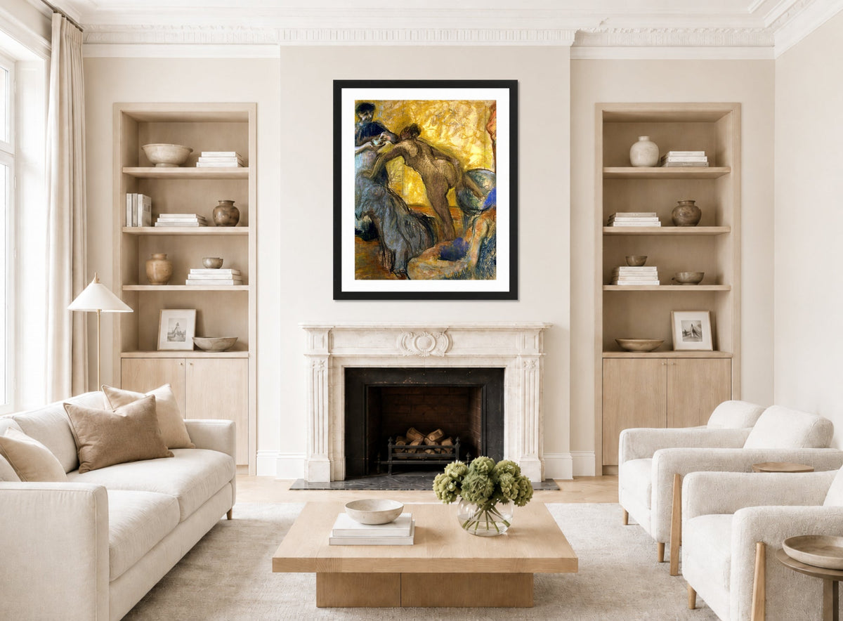 Edgar Degas Print, The Cup of Hot Chocolate (1900-1905) displayed in a Scandinavian living room