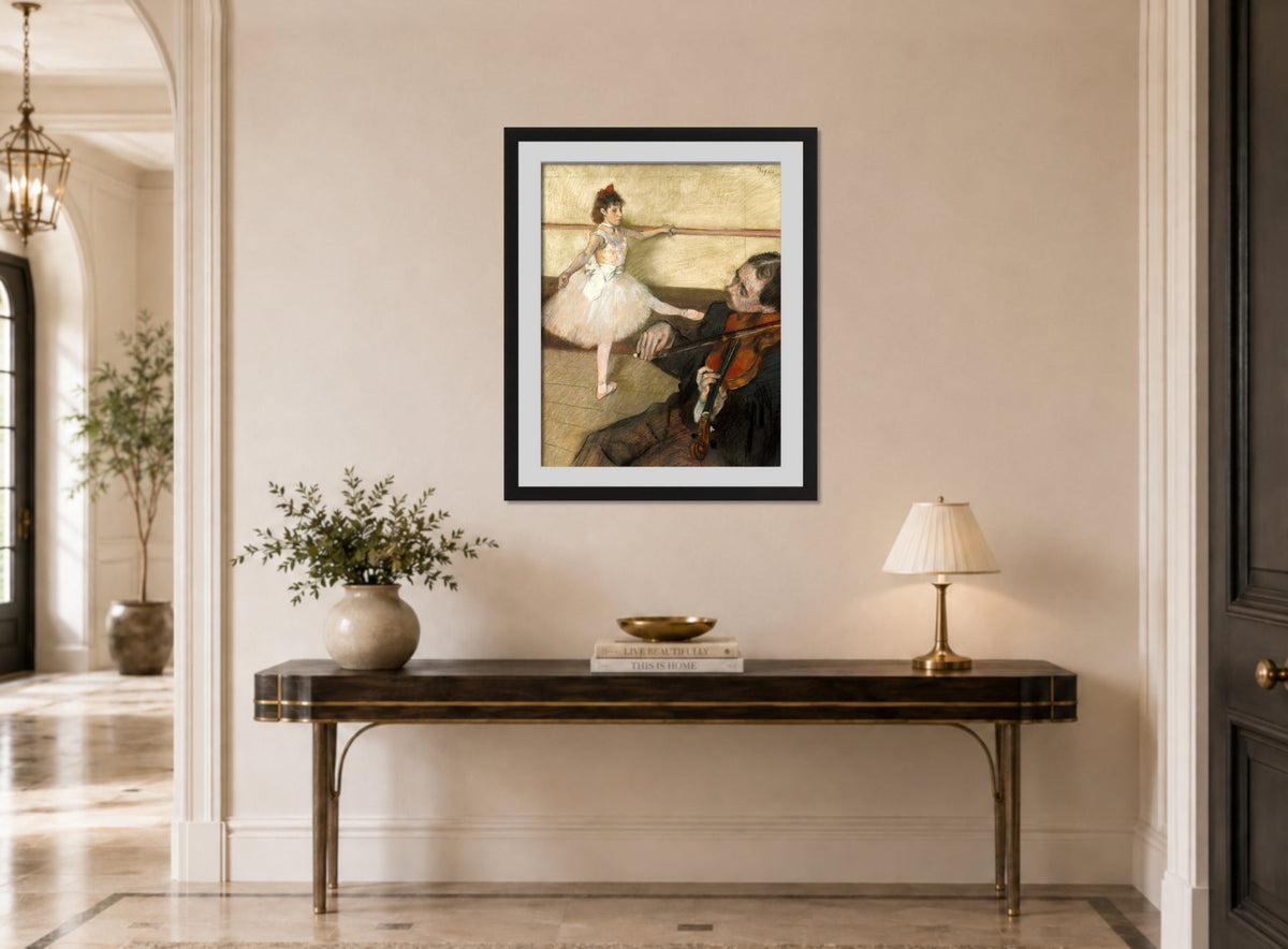 Edgar Degas Print, The Dance Lesson (ca displayed above a console table