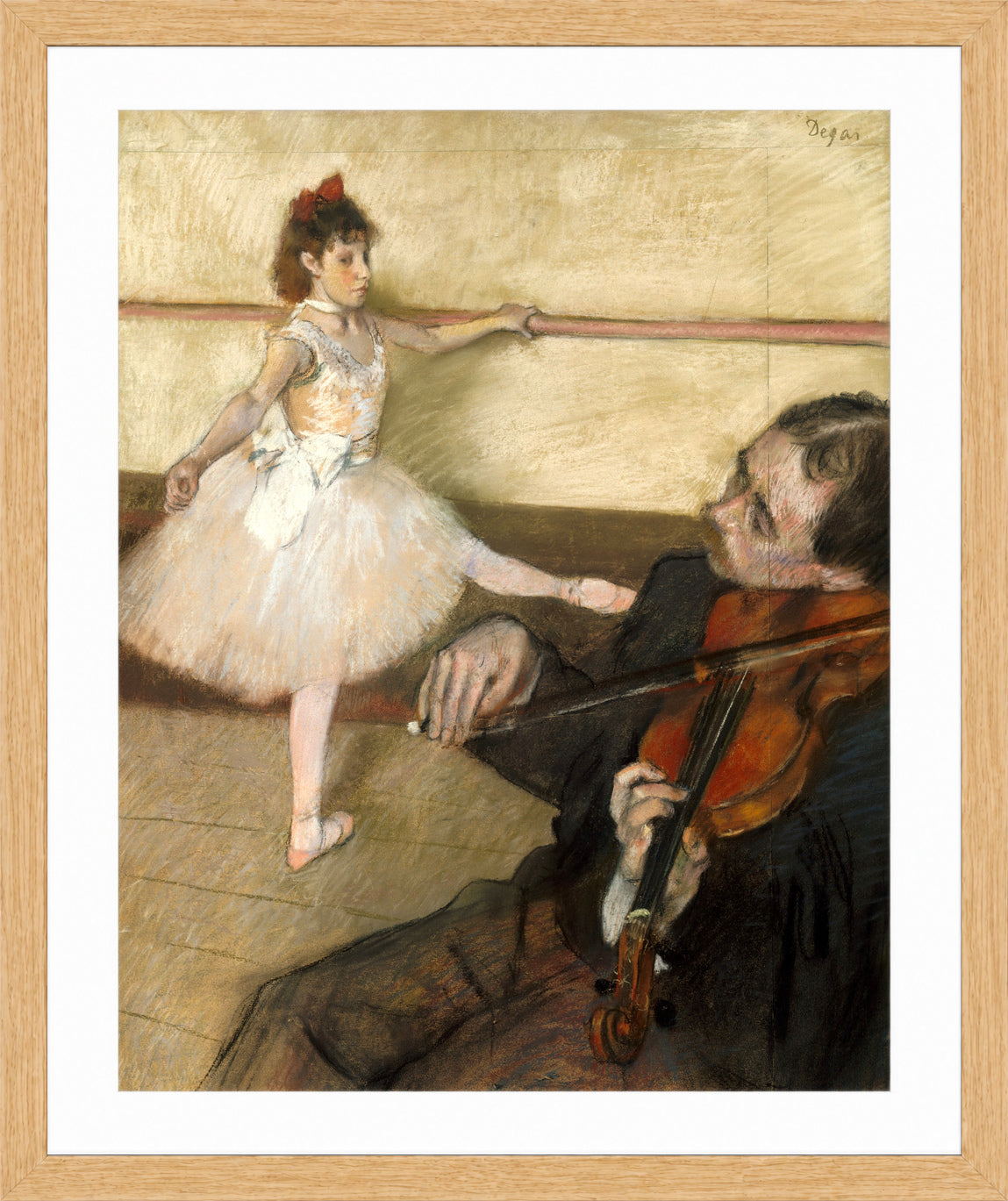 Edgar Degas Print, The Dance Lesson (ca in a light oak frame