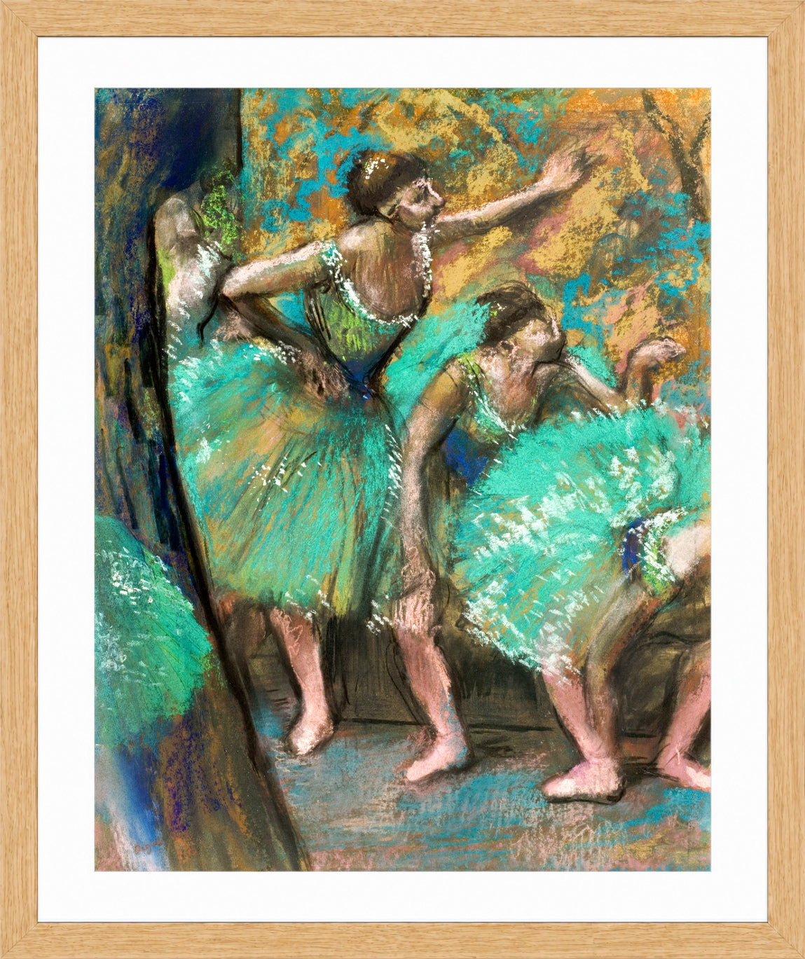 Edgar Degas Print, The Dancers (1898) in a light oak frame