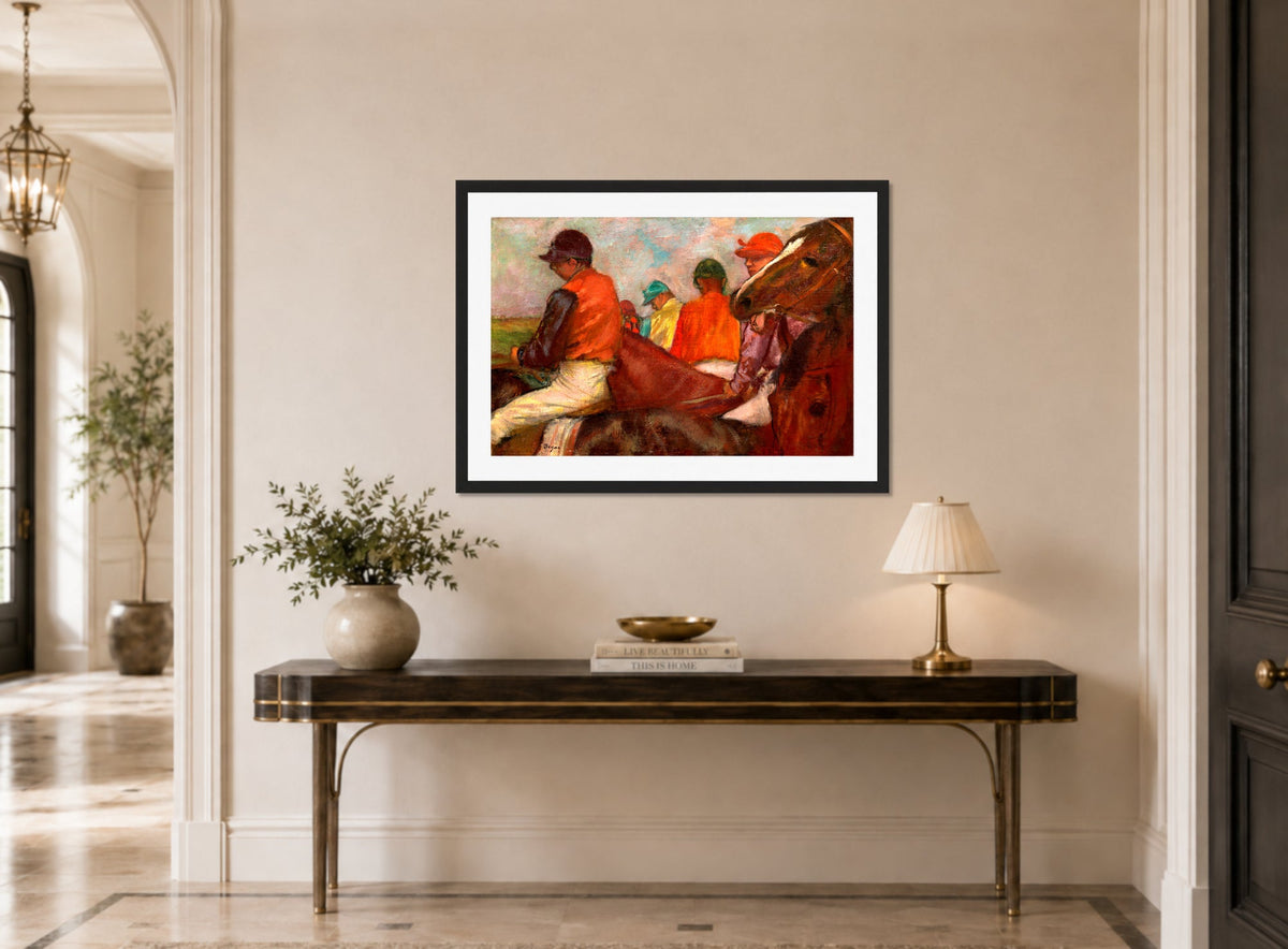 Edgar Degas Print, The Jockeys (ca displayed above a console table