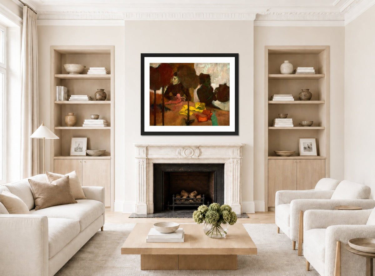Edgar Degas Print, The Milliners (1882–before 1905) displayed in a Scandinavian living room