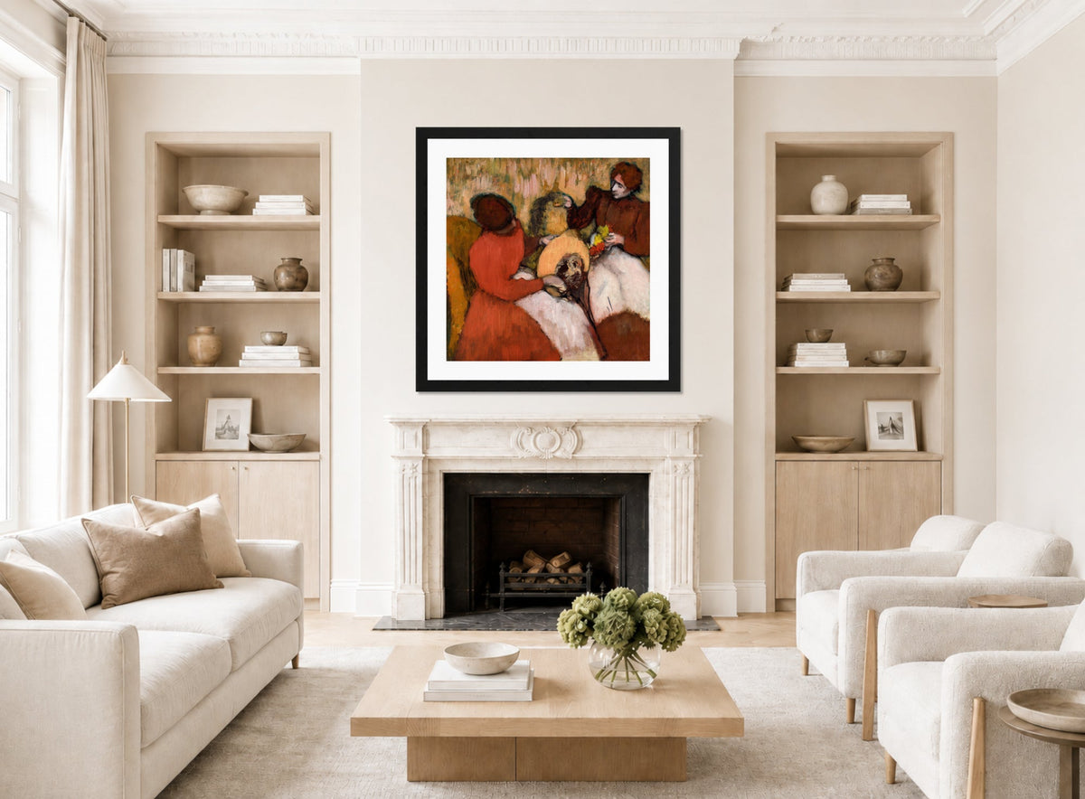 Edgar Degas Print, The Milliners (c displayed in a Scandinavian living room
