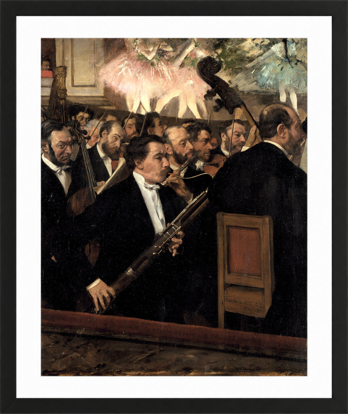Edgar Degas Print, The Orchestra At The Opera (circa 1870) in a black frame
