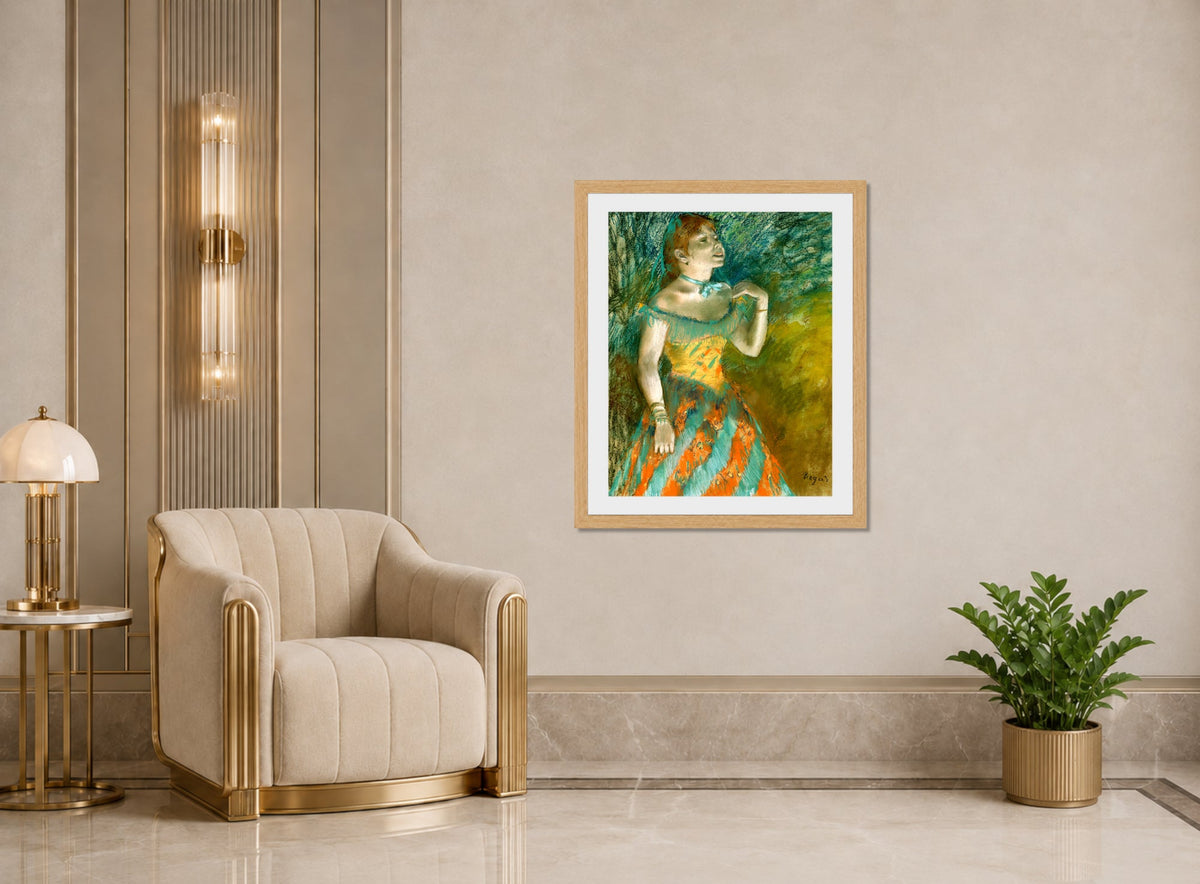 Edgar Degas Print, The Singer in Green (ca displayed in an Art Deco interior