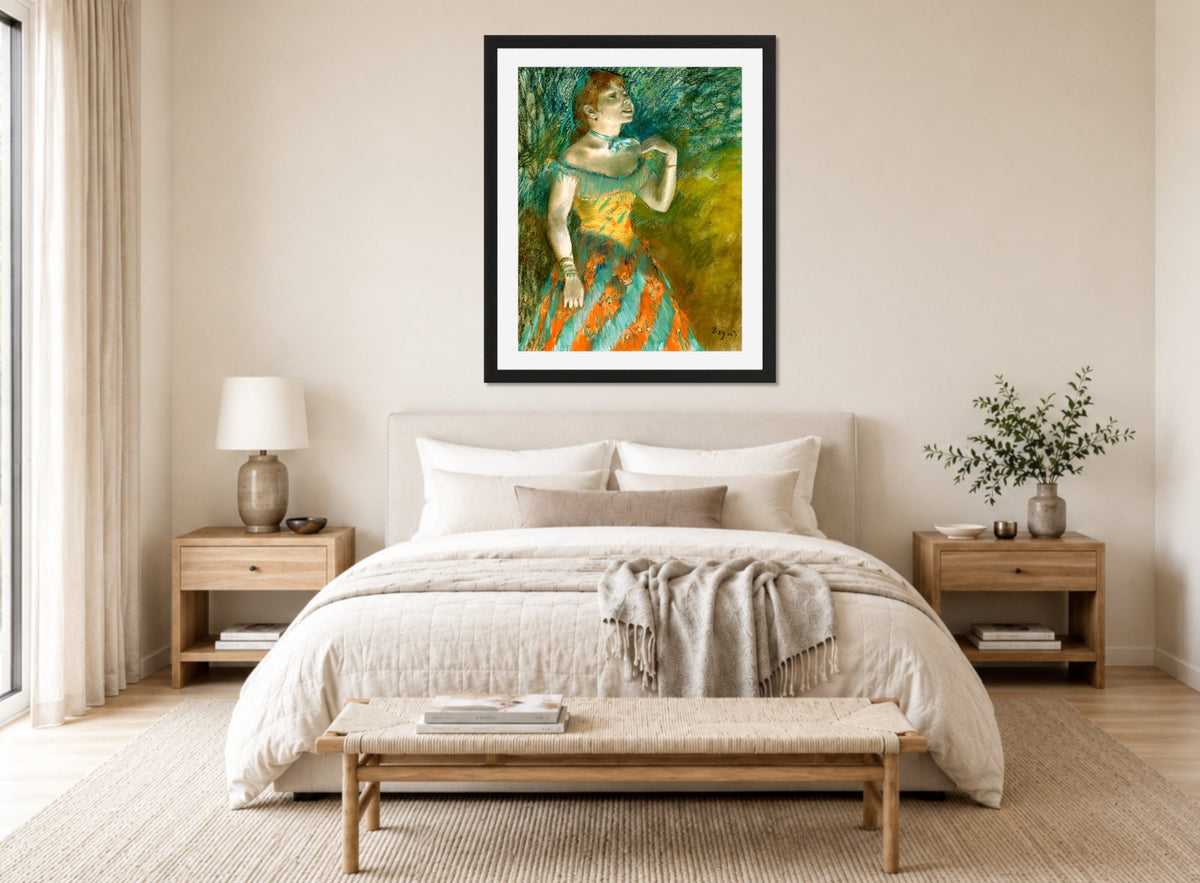 Edgar Degas Print, The Singer in Green (ca displayed above a bed