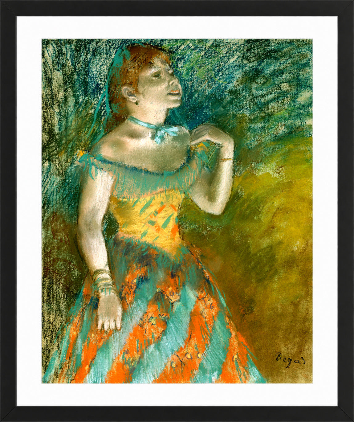 Edgar Degas Print, The Singer in Green (ca in a black frame
