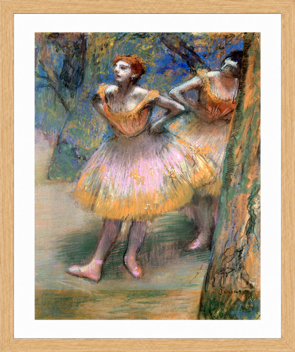 Edgar Degas Print, Two Dancers (1893–1898) in a light oak frame