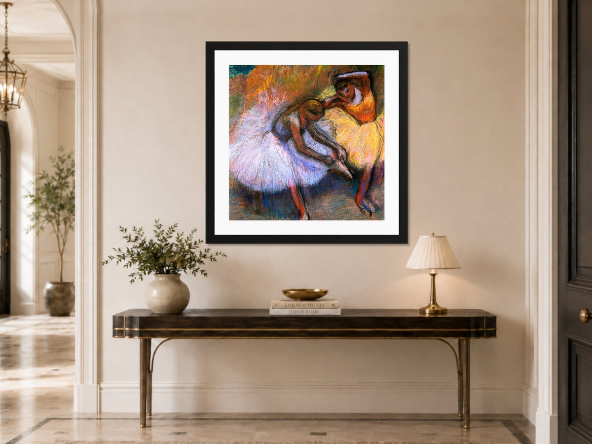 Edgar Degas Print, Two Dancers (c displayed above a console table
