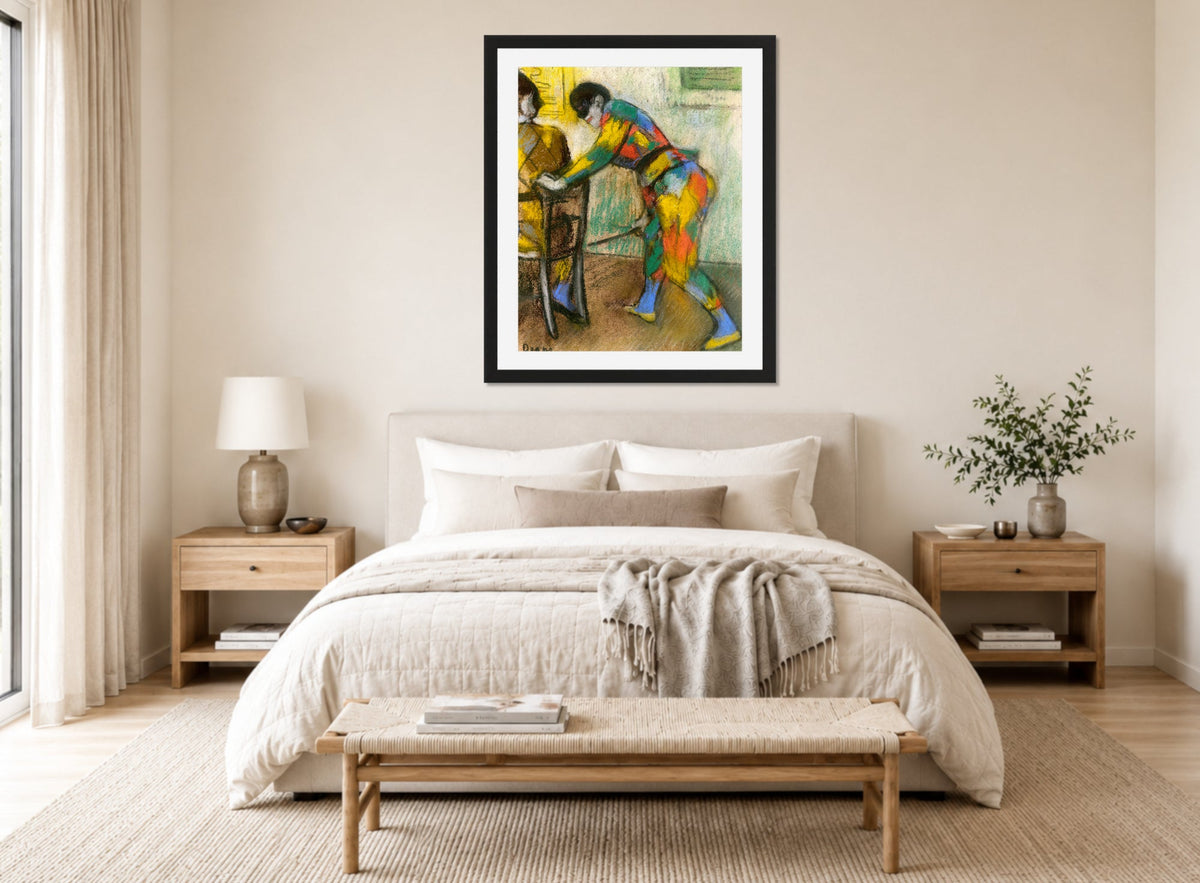Edgar Degas Print, Two Harlequins (c displayed above a bed