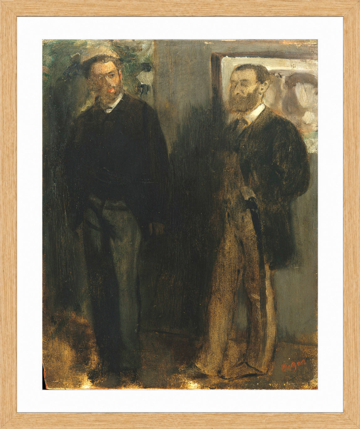 Edgar Degas Print, Two Men (ca in a light oak frame