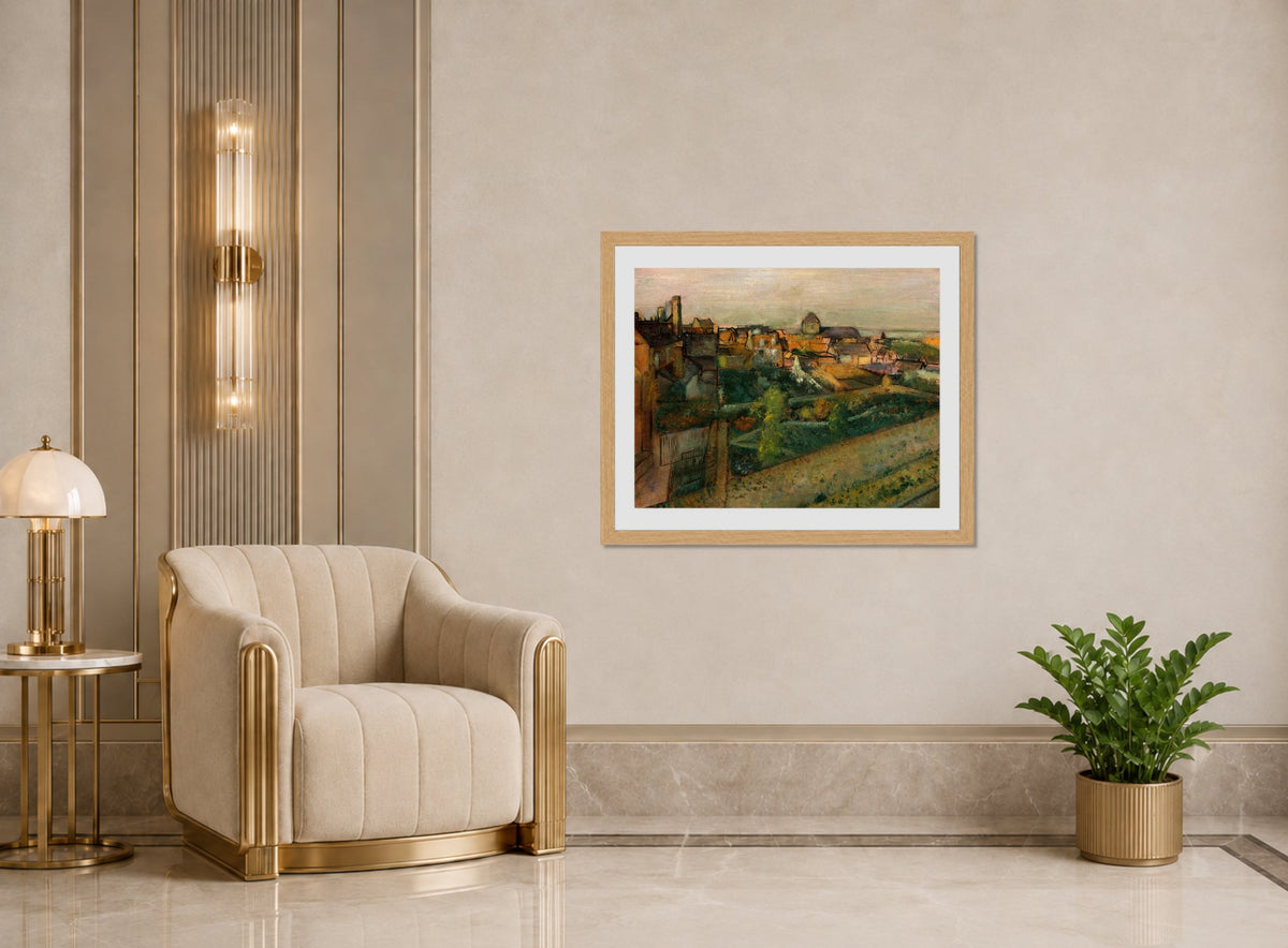 Edgar Degas Print, View of Saint-Valéry-sur-Somme (1896–98) displayed in an Art Deco interior