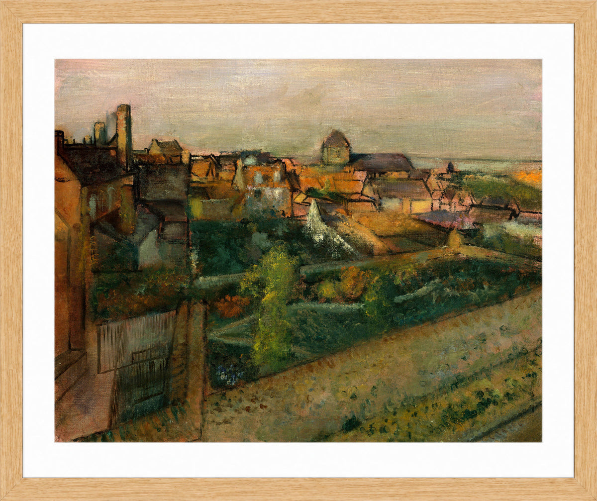 Edgar Degas Print, View of Saint-Valéry-sur-Somme (1896–98) in a light oak frame