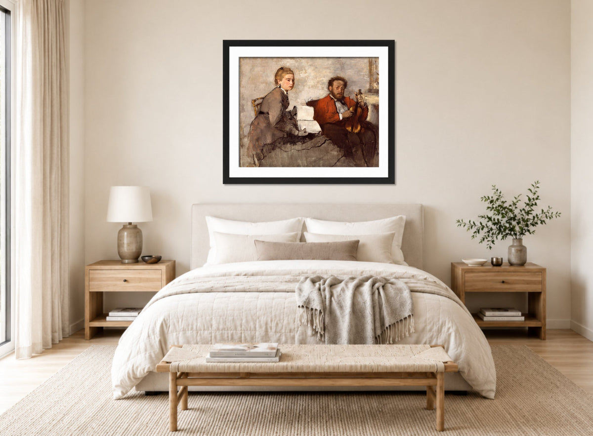 Edgar Degas Print, Violinist and Young Woman (ca displayed above a bed