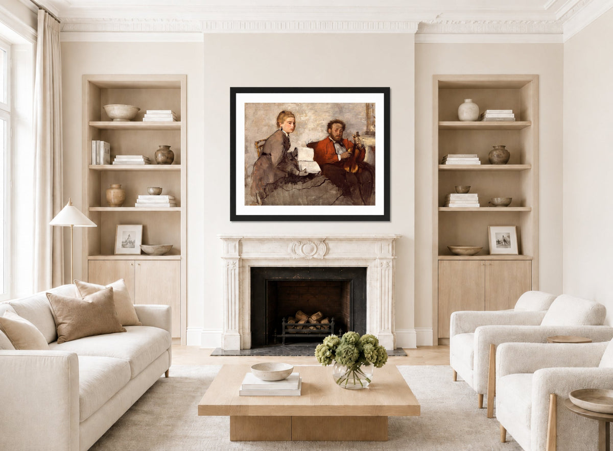 Edgar Degas Print, Violinist and Young Woman (ca displayed in a Scandinavian living room