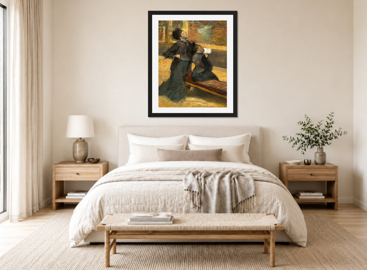 Edgar Degas Print, Visit to a Museum (circa 1879) displayed above a bed