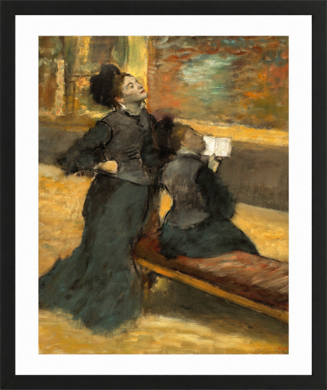 Edgar Degas Print, Visit to a Museum (circa 1879) in a black frame