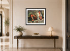 Edgar Degas Print, Wash Women displayed above a console table