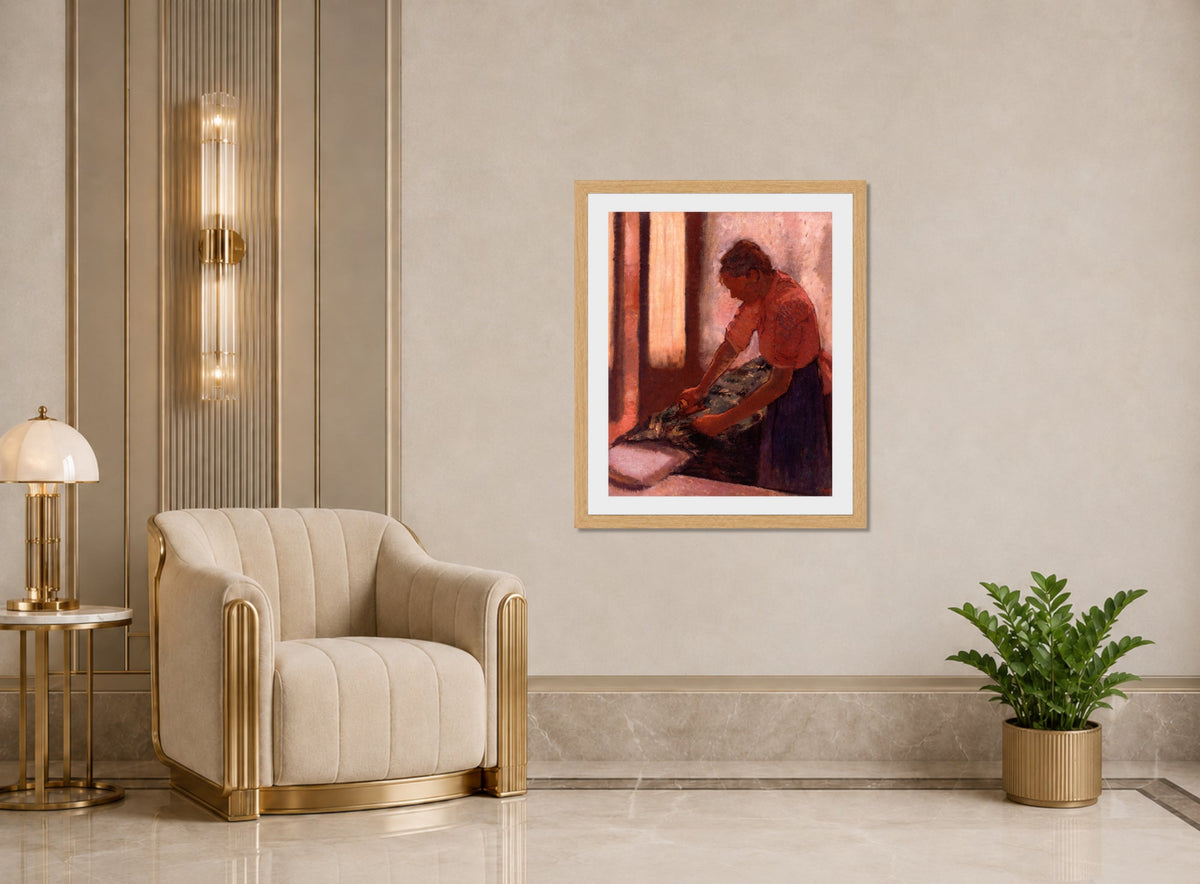 Edgar Degas Print, Woman Ironing (between 1892 and 1895) displayed in an Art Deco interior