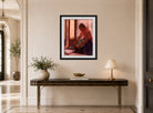 Edgar Degas Print, Woman Ironing (between 1892 and 1895) displayed above a console table