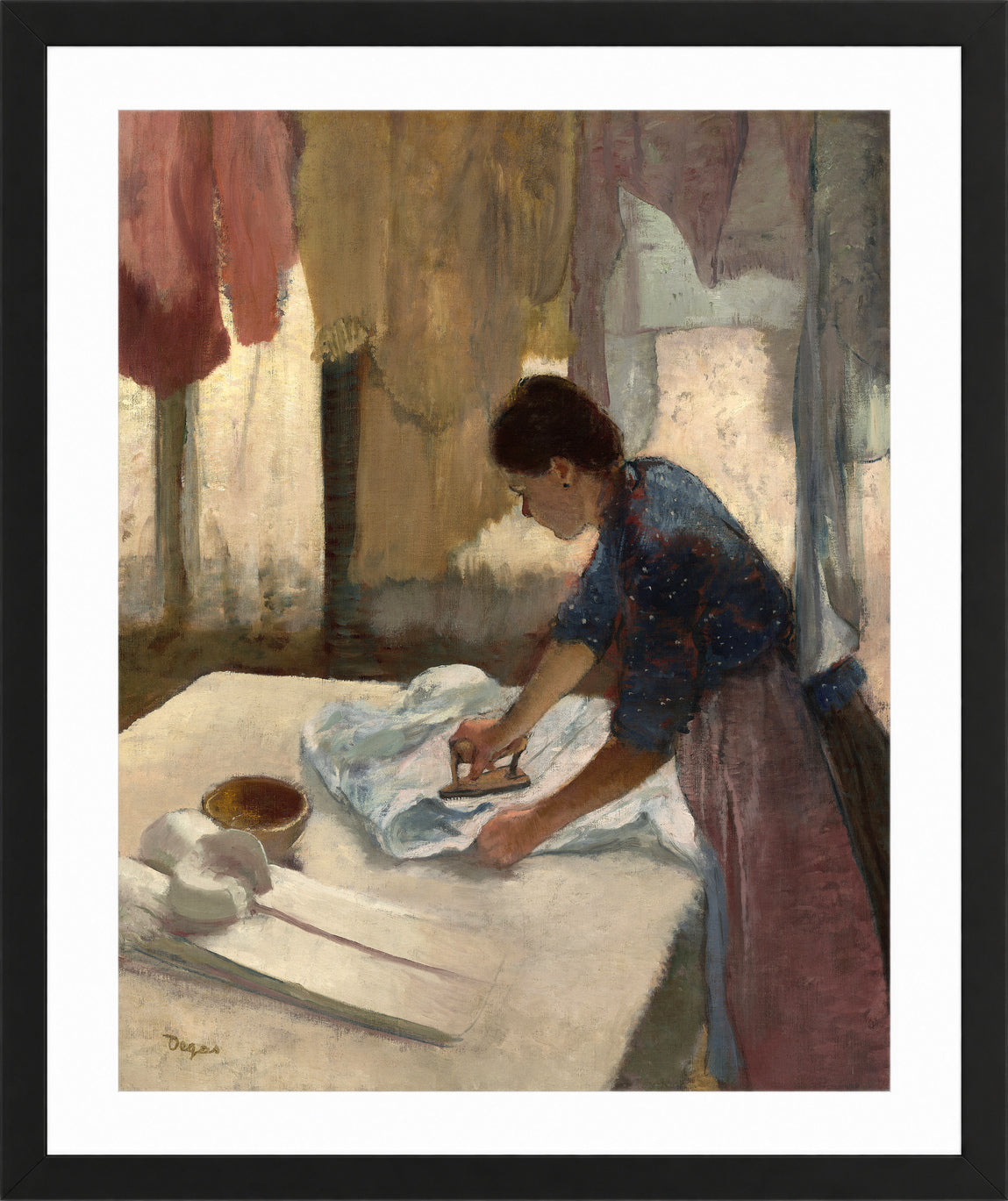 Edgar Degas Print, Woman Ironing (c in a black frame