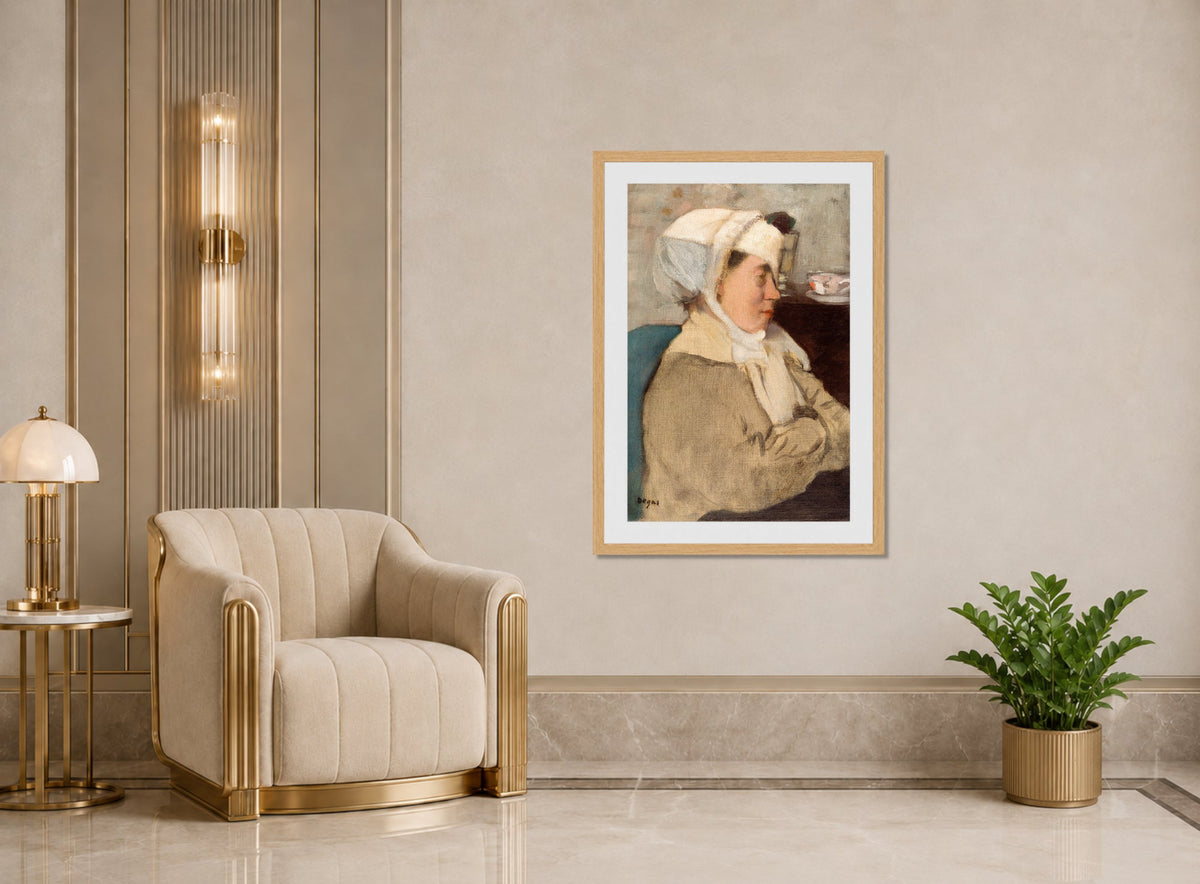 Edgar Degas Print, Woman with a Bandage (between 1872 and 1873) displayed in an Art Deco interior