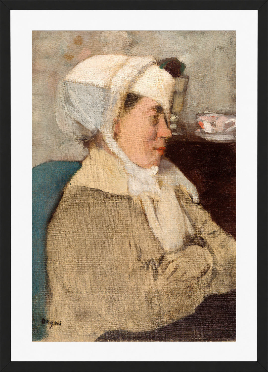 Edgar Degas Print, Woman with a Bandage (between 1872 and 1873) in a black frame
