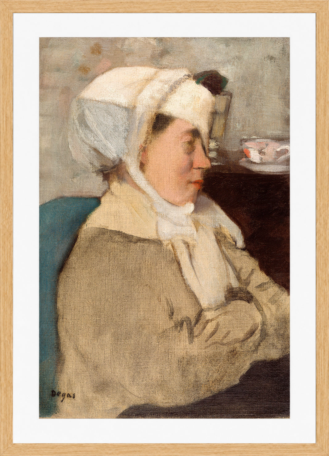 Edgar Degas Print, Woman with a Bandage (between 1872 and 1873) in a light oak frame