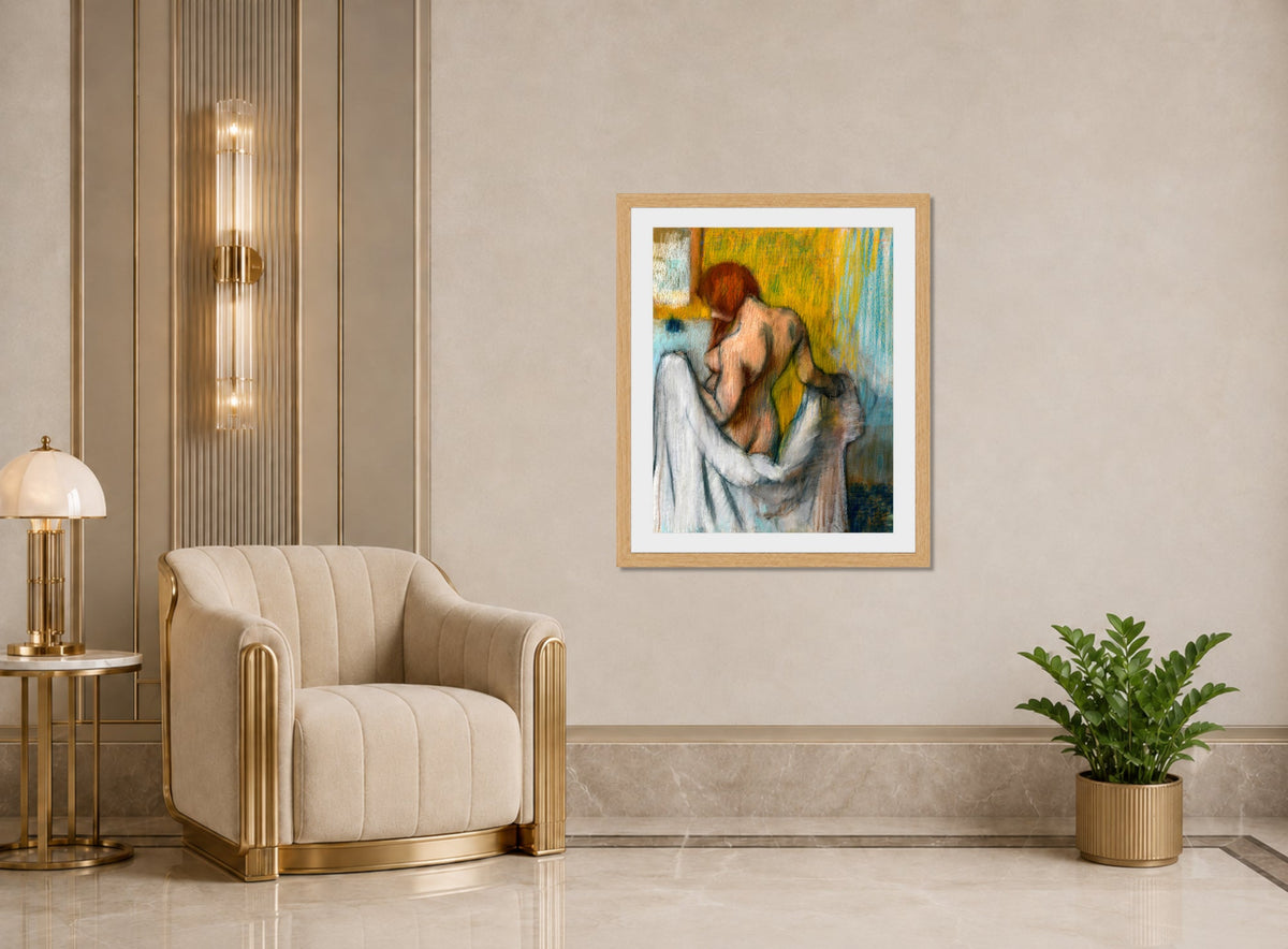 Edgar Degas Print, Woman with a Towel (1894) displayed in an Art Deco interior