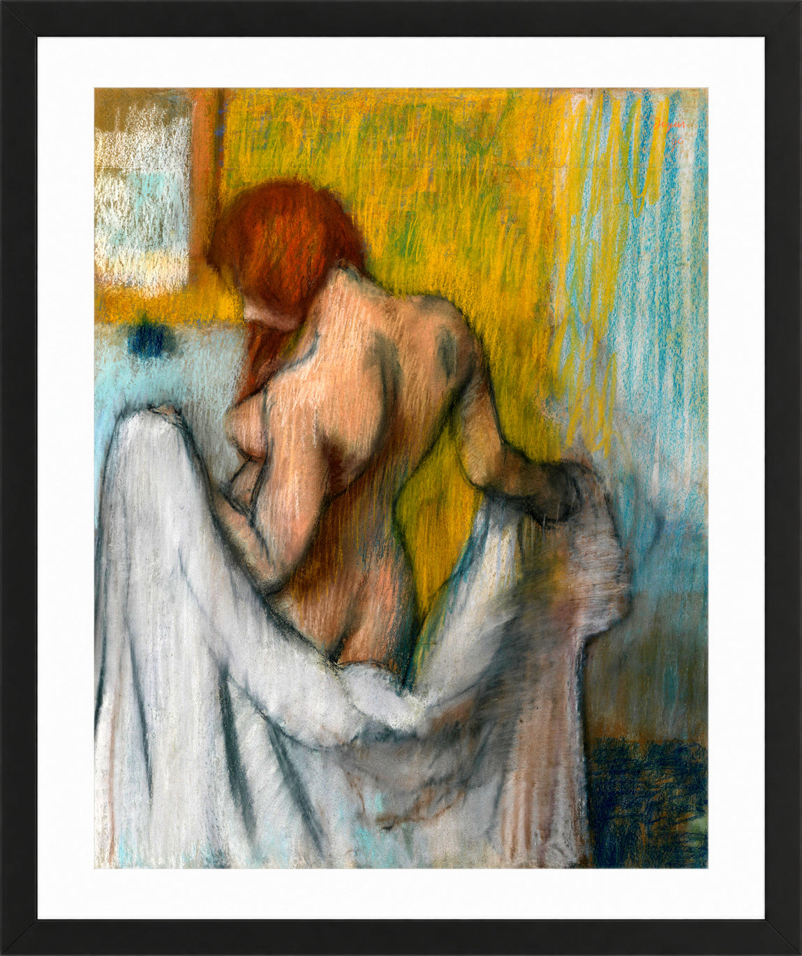 Edgar Degas Print, Woman with a Towel (1894) in a black frame