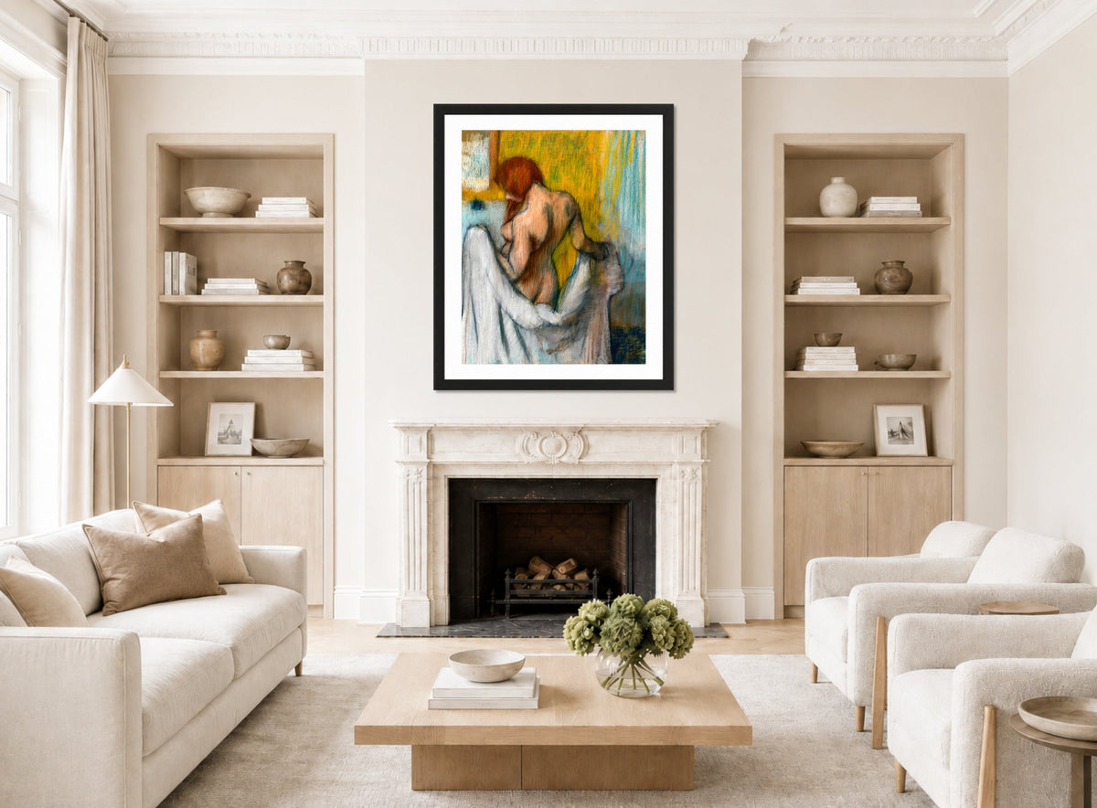 Edgar Degas Print, Woman with a Towel (1894) displayed in a Scandinavian living room