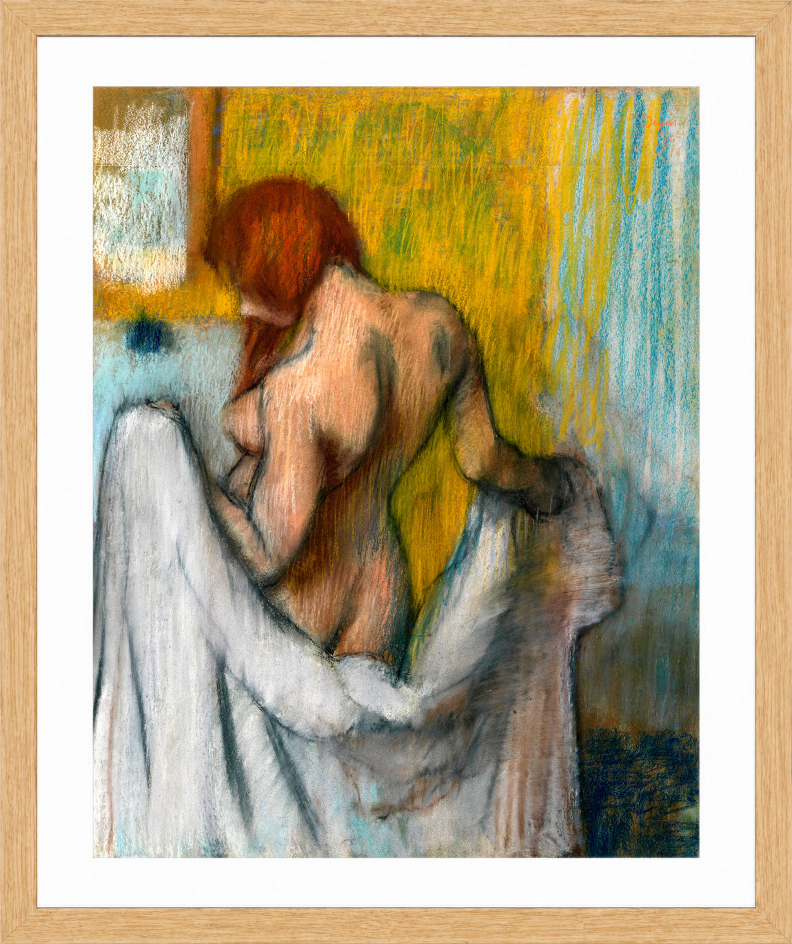 Edgar Degas Print, Woman with a Towel (1894) in a light oak frame