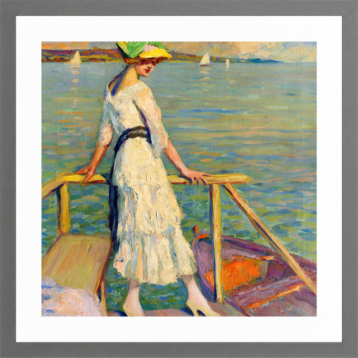 Edward Cucuel Print, Abend am See (1920) in a light grey frame