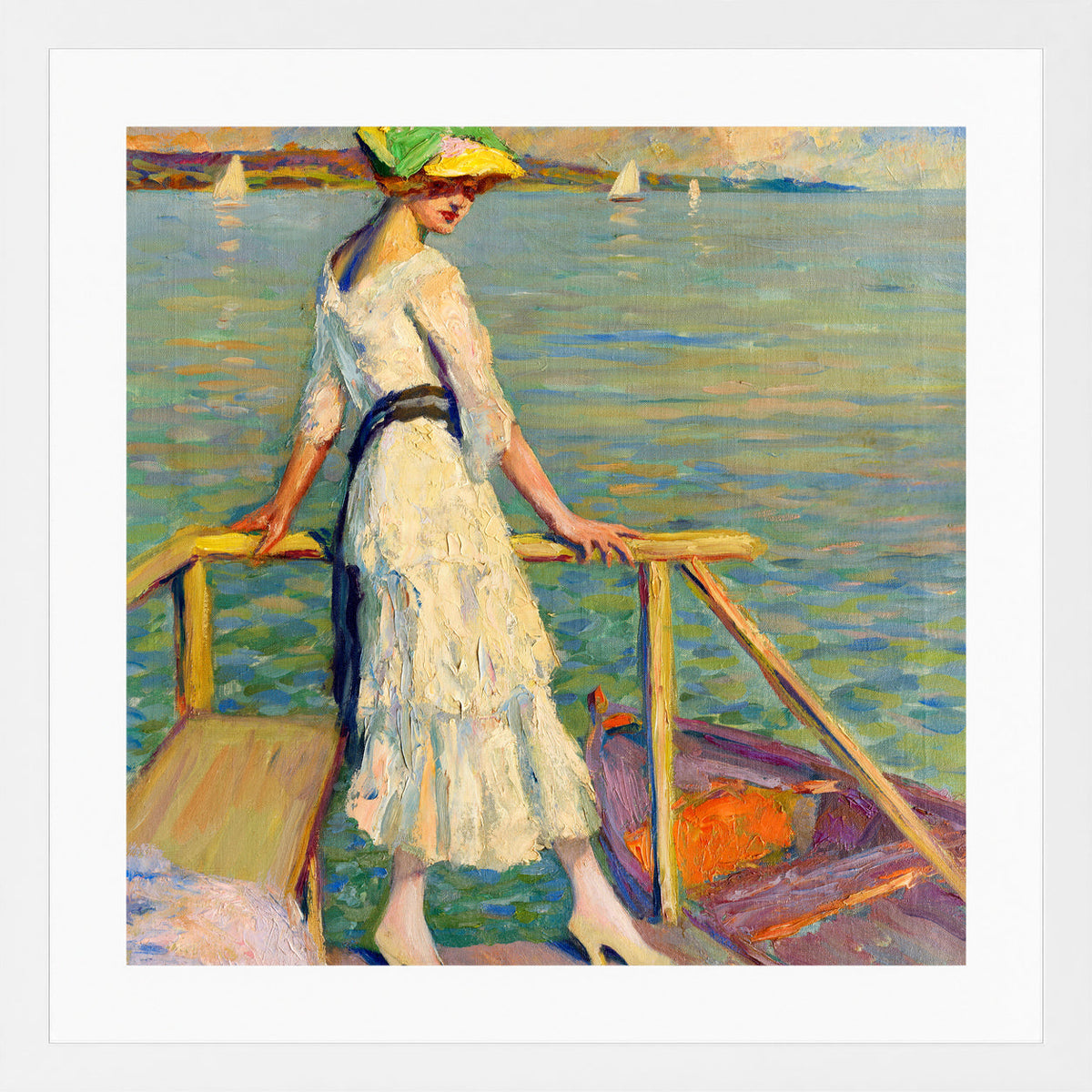 Edward Cucuel Print, Abend am See (1920) in a white frame